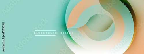 Abstract design features layered circles, soft colors. Turquoise background complements peach, gray tones. Minimalist aesthetic, modern feel.