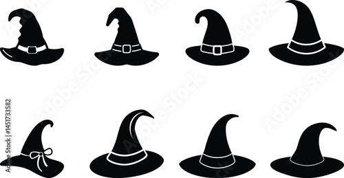 Witch hat vector silhouette set - 8 magical designs, EPS JPEG PNG
