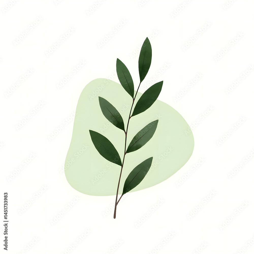 Fototapeta premium Simple Green Leaf Branch Botanical Art on Light Background