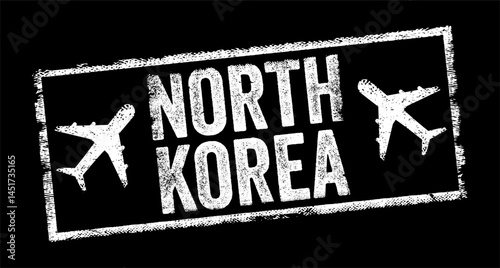 North Korea - officially the Democratic People's Republic of Korea, is a country in East Asia, text emblem stamp with airplane