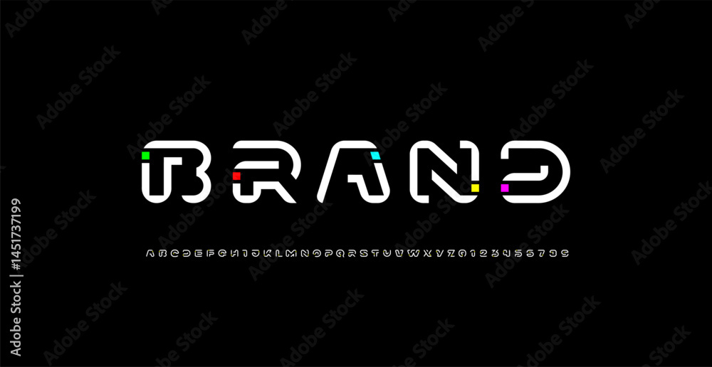 Obraz premium Game font, digital cyber alphabet made future space style, letters A, B, C, D, E, F, G, H, I, J, K, L, M, N, O, P, Q, R, S, T, U, V, W, X, Y, Z, numerals 0, 1, 2, 3, 4, 5, 6, 7, 8, 9