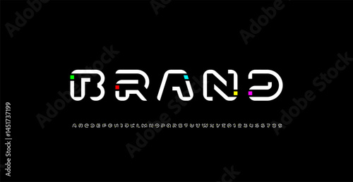 Game font, digital cyber alphabet made future space style, letters A, B, C, D, E, F, G, H, I, J, K, L, M, N, O, P, Q, R, S, T, U, V, W, X, Y, Z, numerals 0, 1, 2, 3, 4, 5, 6, 7, 8, 9