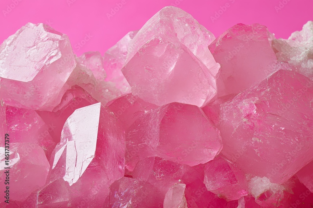 Fototapeta premium Close-up view of numerous clustered pink crystals.