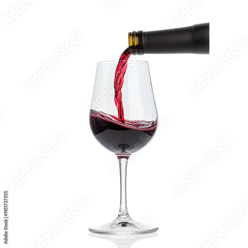 Pouring red wine in a glass isolated on  white and transparent background