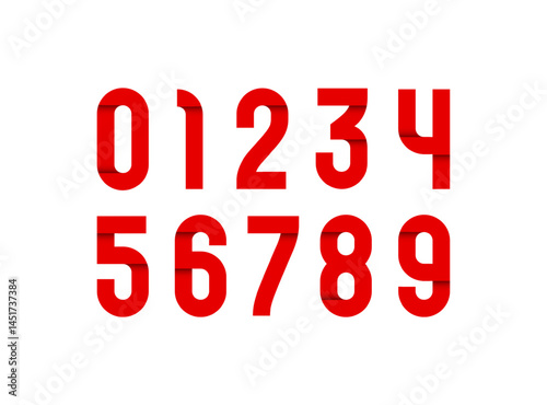 Red numbers set in the bright style, numerals 0 to 9 made in art style with shadow, vector illustration 10EPS
