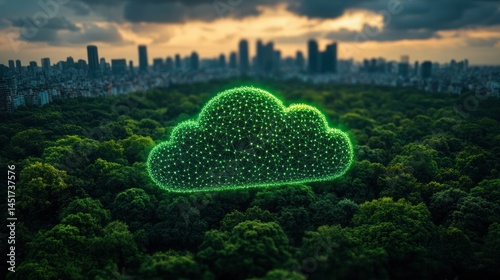 Wallpaper Mural Green cloud symbol hovers over trees with city skyline in the background. Torontodigital.ca