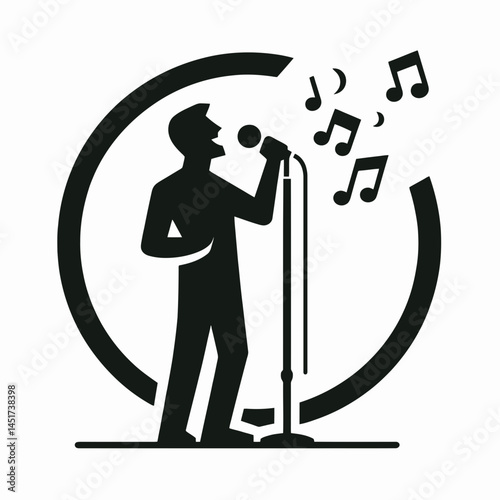 very simple flat and single minimalist Man Singing Silhouettes in black on a white background