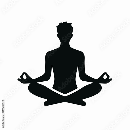 very simple flat and single minimalist Man Meditating Silhouettes in black on a white background