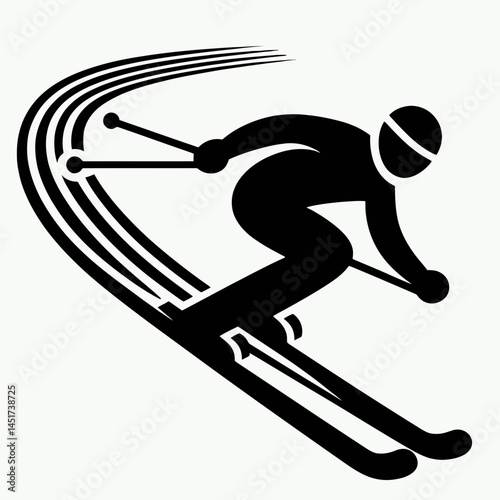  very simple flat and single minimalist Skiing Technique Silhouettes in black on a white background 