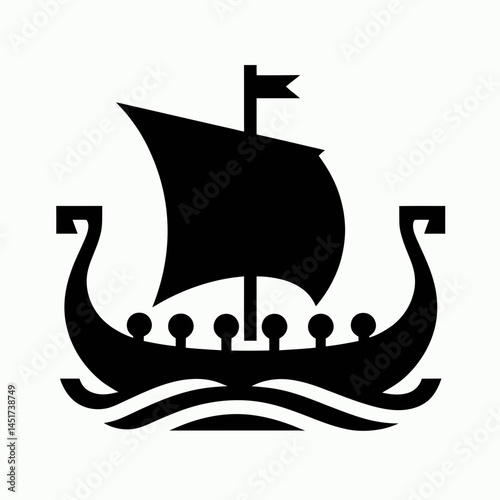  very simple flat and single minimalist Viking Ship Silhouettes in black on a white background