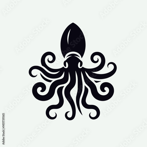  very simple flat and single minimalist Calamari Silhouettes in black on a white background