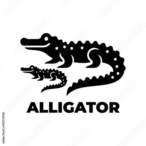 Scary Alligator Silhouette Artwork With Predator Wildlife Illustration Black Shape Dangerous Animal Vector Drawing Swamp Creature Tooth Tail Lurking Shadow Emblem Carnivore Amphibious Beast

