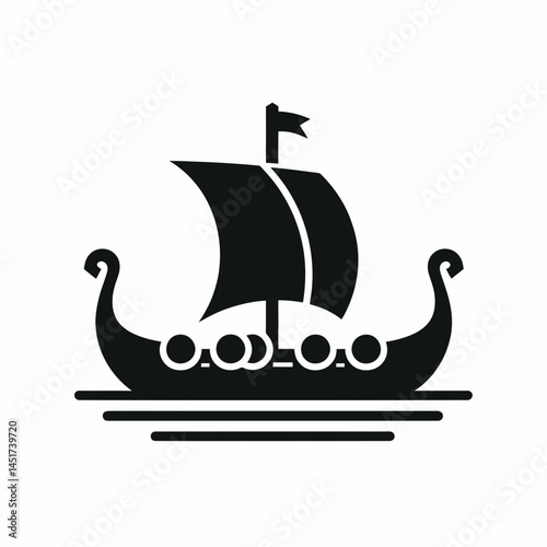  very simple flat and single minimalist Viking Ship Silhouettes in black on a white background 