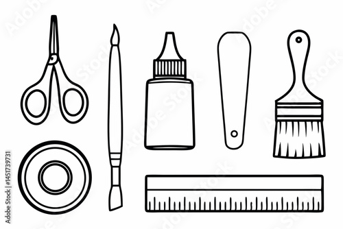 Collection of Craft and Art Supplies Line Art Illustration
