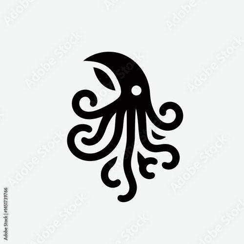  very simple flat and single minimalist Calamari Silhouettes in black on a white background 