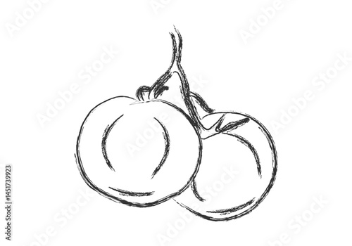 Dibujo de dos tomates hecho con trazo de pincel negro