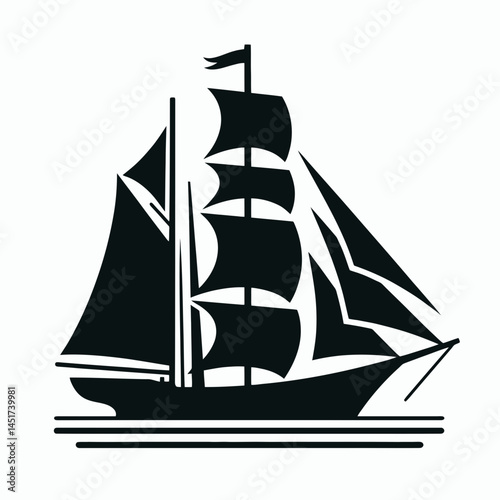  very simple flat and single minimalist Sail Ship Silhouettes in black on a white background 