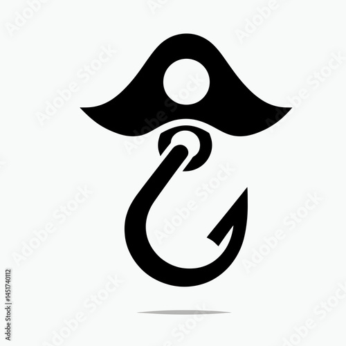  very simple flat and single minimalist Pirate Hook Silhouettes in black on a white background