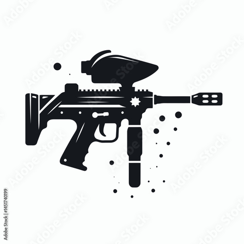  very simple flat and single minimalist Paintball Gun Silhouettes in black on a white background 