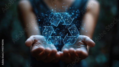 Wallpaper Mural Hands holding digital recycle symbol in a dark forest environment. Torontodigital.ca