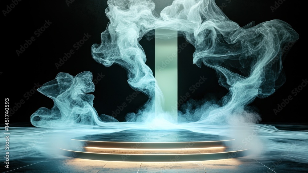 Fluid abstract fog dance of smoke and light on a black background, mystical atmosphere