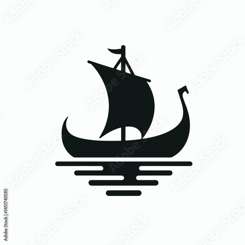  very simple flat and single minimalist Viking Ship Silhouettes in black on a white background 