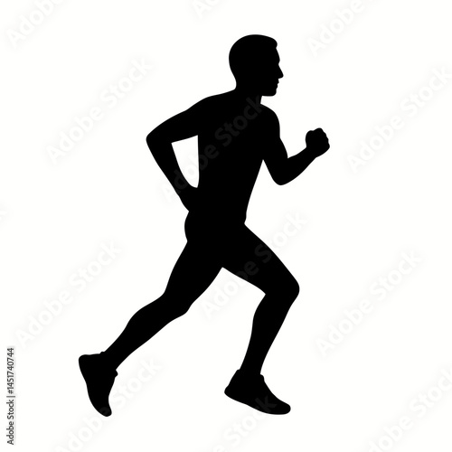  very simple flat and single minimalist Man Running Silhouettes in black on a white background