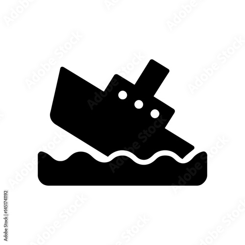  very simple flat and single minimalist Sinking Ship Silhouettes in black on a white background 