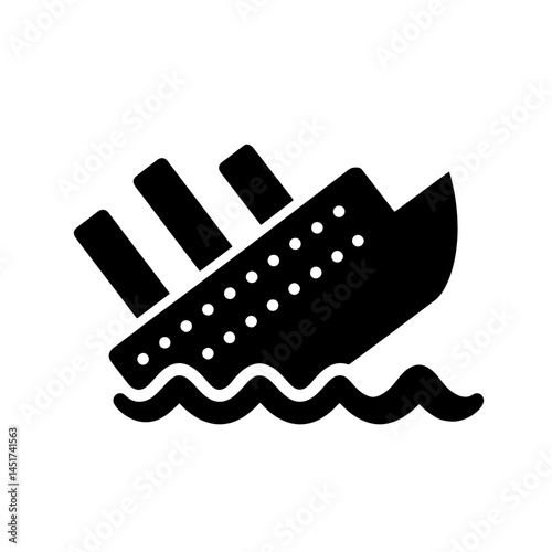  very simple flat and single minimalist Sinking Ship Silhouettes in black on a white background 