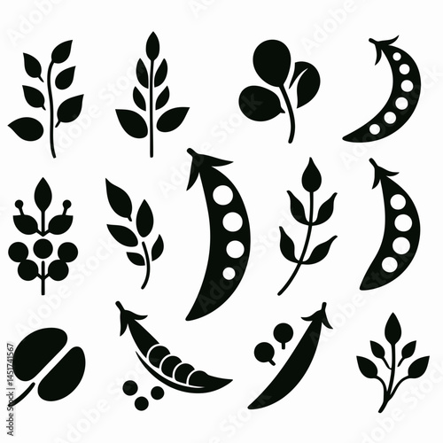 very simple flat and single minimalist Peas Silhouettes in black on a white background 