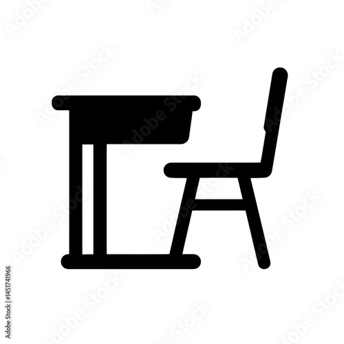  very simple flat and single minimalist School Desk Silhouettes in black on a white background 