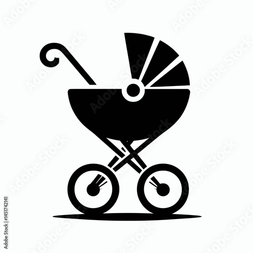  very simple flat and single minimalist Baby Stroller Silhouettes in black on a white background 