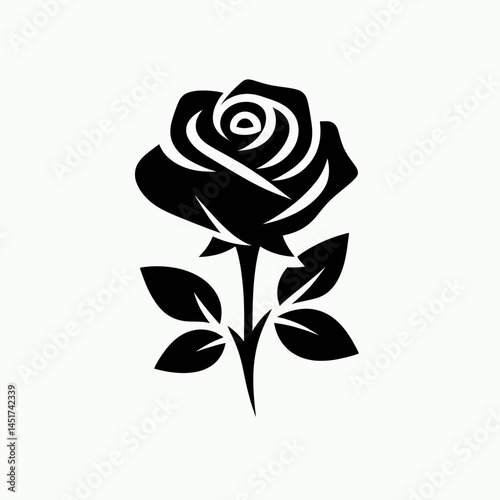  very simple flat and single minimalist Rose Flower Silhouettes in black on a white background 