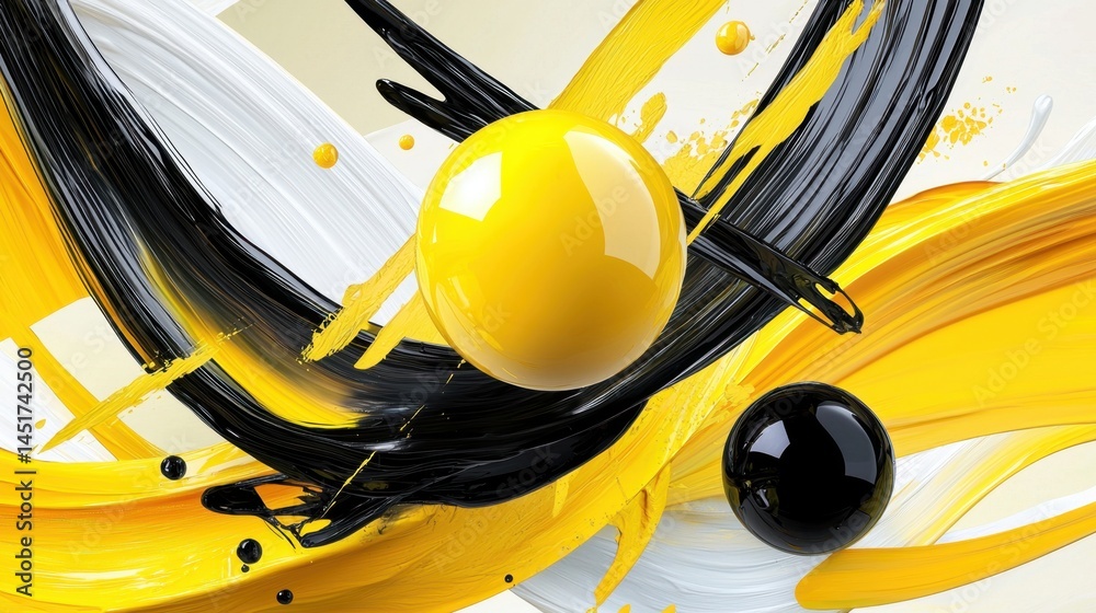High-energy black and yellow abstract art featuring wild brush stroke patterns