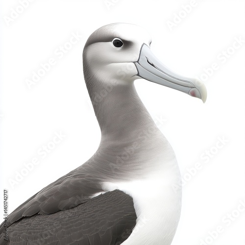 Close up Profile of a Gray and White Albatross against White Background photo