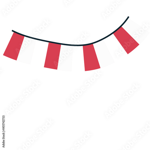 Flat vector illustration of hanging red and white flag garlands, symbolizing celebration and patriotism. Suitable for national events, decorations, or cultural-themed digital and print projects.