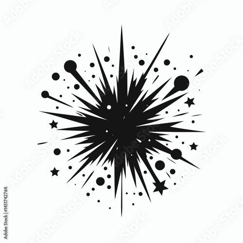  very simple flat and single minimalist Explosion Silhouettes in black on a white background