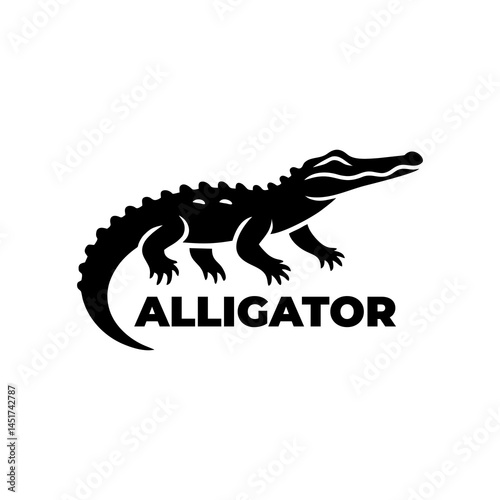 Alligator Silhouette Vector Illustration of Dangerous Wild Predator Reptile Animal Isolated Black Monochrome Graphic Artwork for Logo Badge Sticker Poster T-Shirt Design and Wildlife Branding

