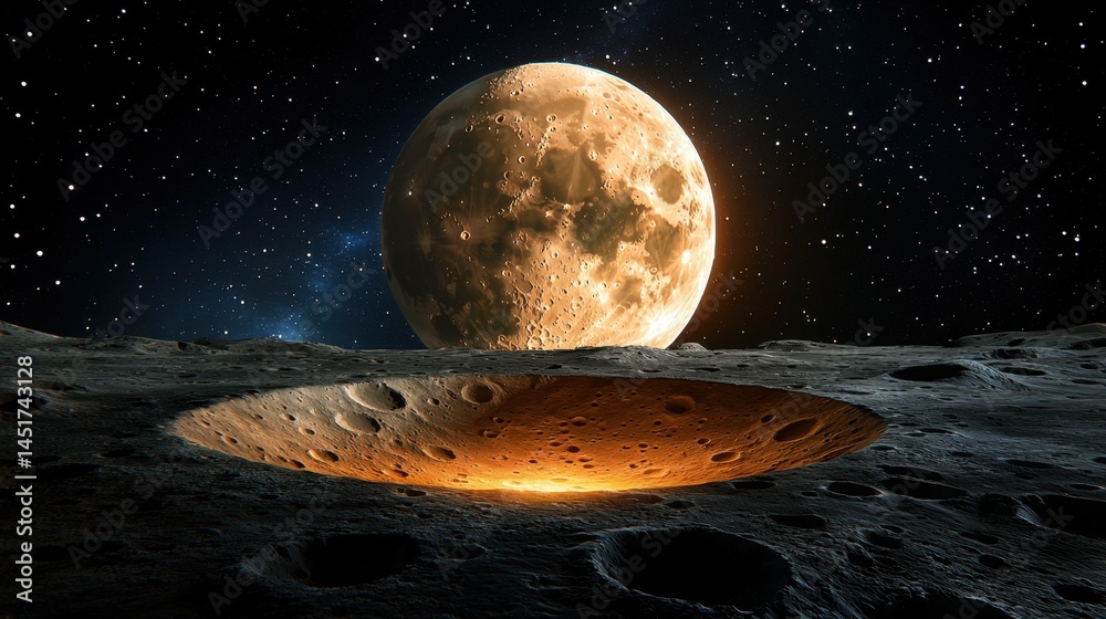 High-resolution image of lunar craters, rough terrains and ethereal cosmic shadows