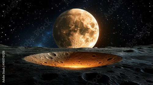 Obraz na płótnie High-resolution image of lunar craters, rough terrains and ethereal cosmic shadows w salonie