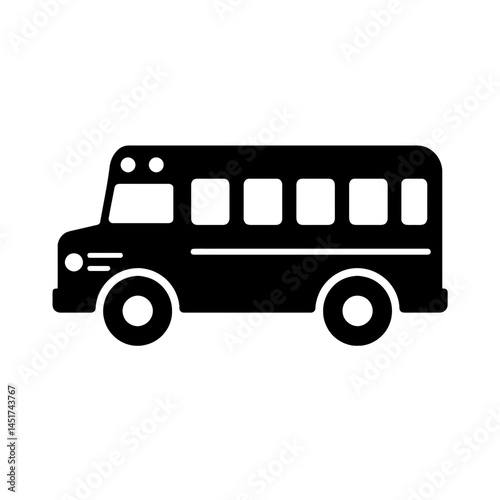  very simple flat and single minimalist School Bus Silhouettes in black on a white background 