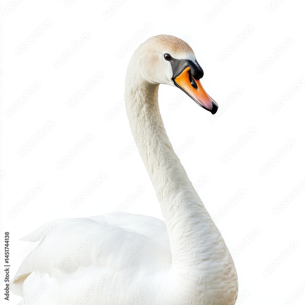 Fototapeta premium Elegant White Swan Closeup Against White Background