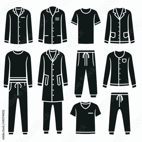 very simple flat and single minimalist Pajamas Silhouettes in black on a white background 