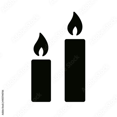  very simple flat and single minimalist Two Lit Candles Silhouettes in black on a white background