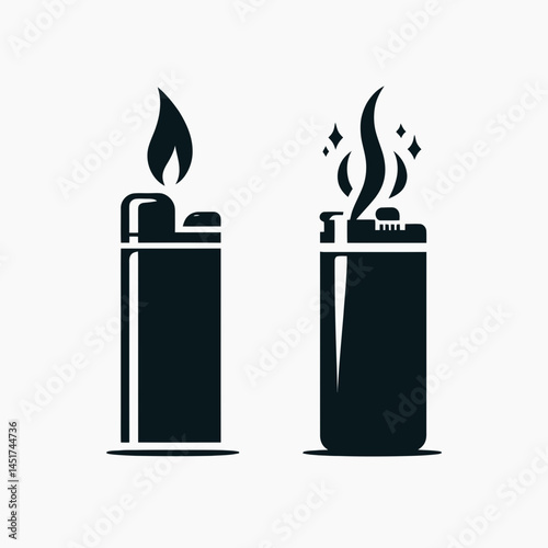  very simple flat and single minimalist Cigarette Lighter Silhouettes in black on a white background 