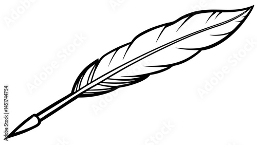 Feather pen with ink vector illustration showing a single black plume used for writing