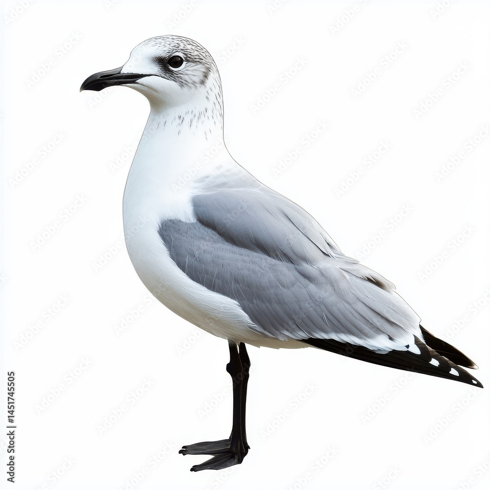 Obraz premium Gray and White Seagull on White Background