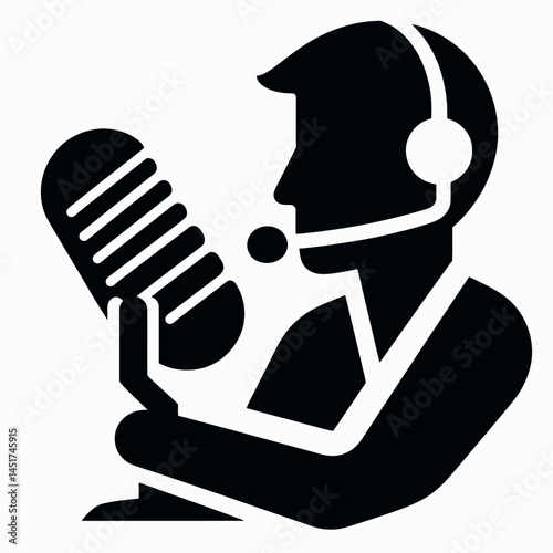  very simple flat and single minimalist Microphone Operator Silhouettes in black on a white background