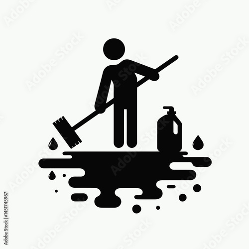  very simple flat and single minimalist Cleaning Oil Spill Silhouettes in black on a white background