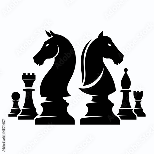  very simple flat and single minimalist Knight Chess Silhouettes in black on a white background